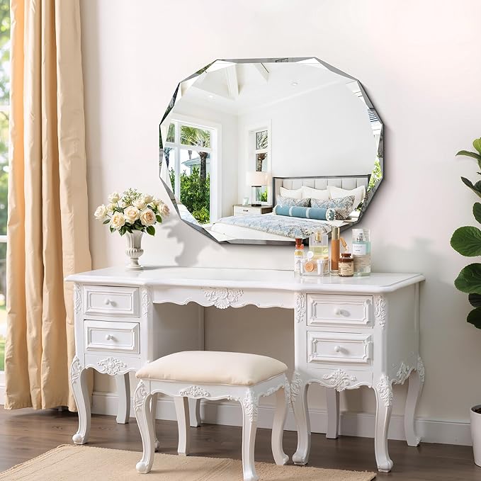 GLASHOM Frameless Bathroom Mirror, 30x36 inch Vanity Mirror Beveled Edge Wall
