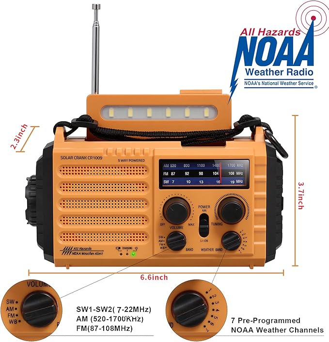 NOAA Weather Radio AM/FM/Shortwave, 5 Way Powered Emergency Radio