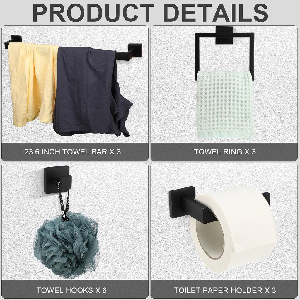 black bathroom hardware accessories bath towel bar set, side view