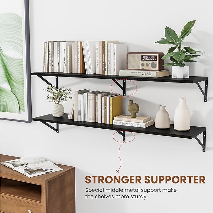 Heimlove Black Deep Floating Shelves (Set of 2)