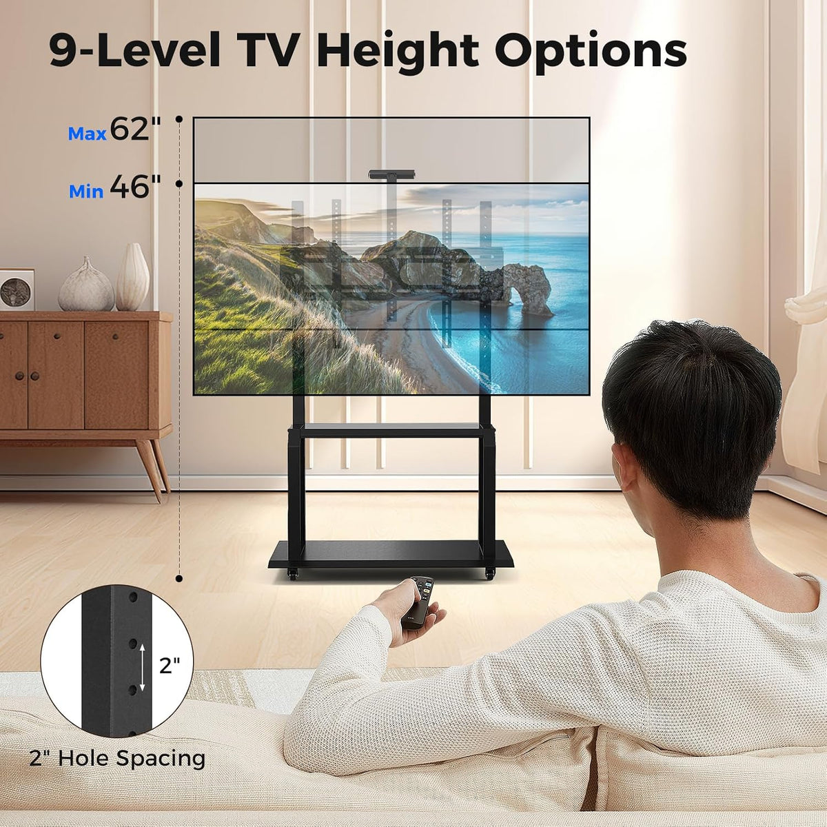 Goplus Mobile TV Stand, Rolling TV Cart with Camera Shelf & AV Shelves, Adjustable Media Console Cart for 32”-80” Flat/Curved TVs up to 132 lbs, Max VESA 900 X 600 mm, TV Mounting Screws Included