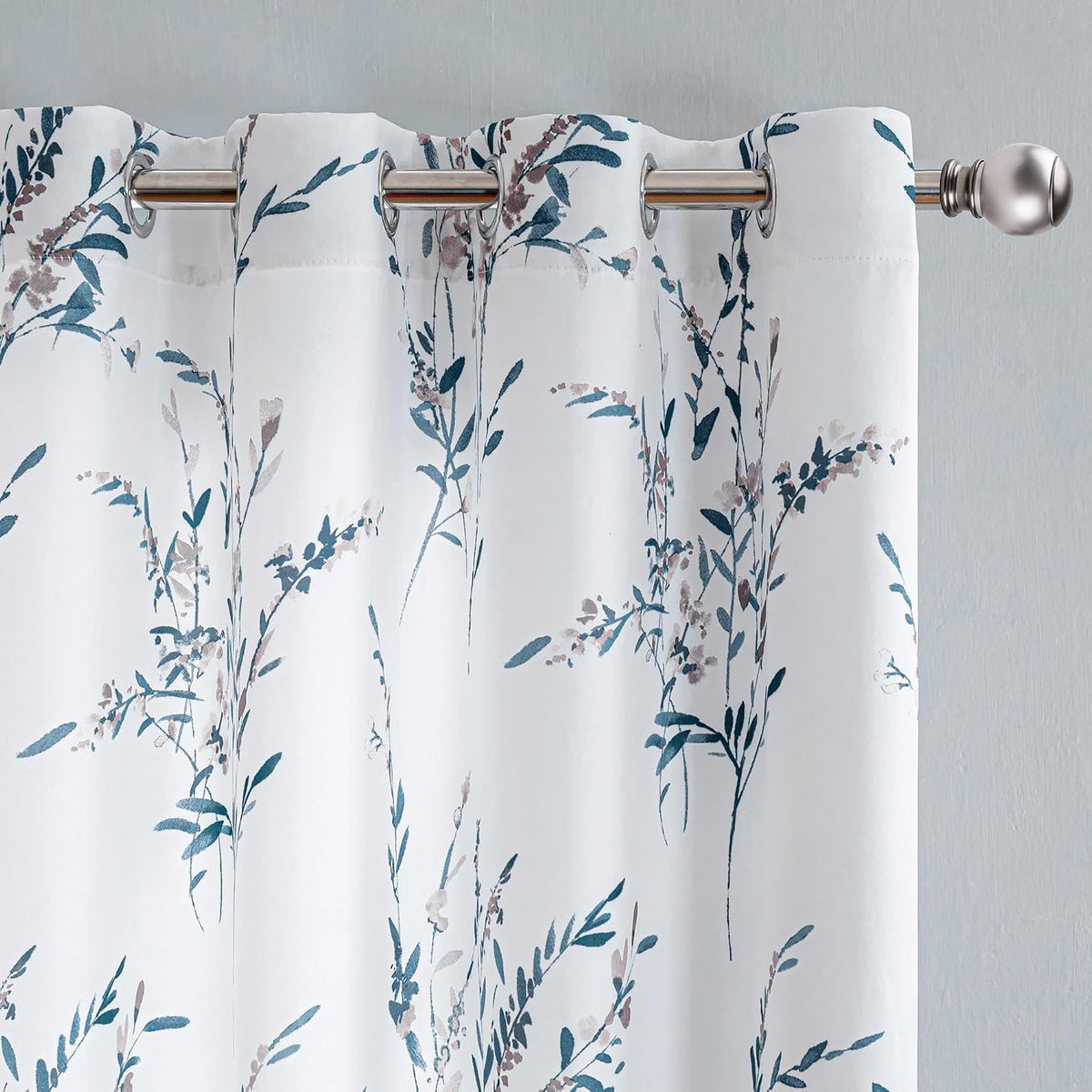 MYSKY HOME Navy Blue Floral Curtains 84 Inch Long for Living Room 2 Panels