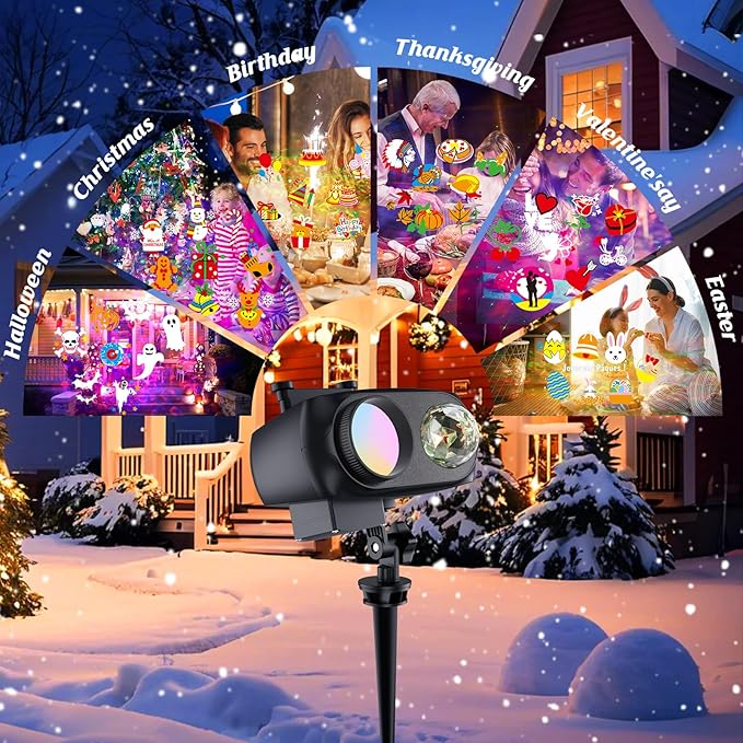 2025 Upgrade Christmas Halloween Projector Lights Outdoor Decorations, COOLWUFAN Holiday Projector Lights with Remote and 20 HD Effects(3D Ocean Wave) for Xmas Halloween Party Yard Decor