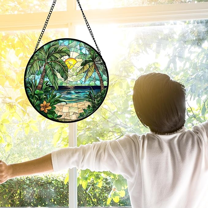 DASTOLL Stained Glass Window Hanging, and Mom 11.8x11.8 in