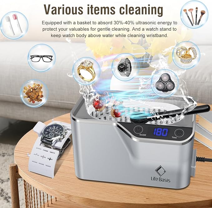 LifeBasis Ultrasonic Cleaner, Professional 45kHz Ultrasonic Jewelry Cleaner 20