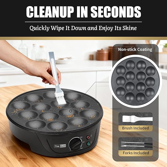 Non Stick Mini Pancakes Maker Machine, Electric Poffertjes Pan
