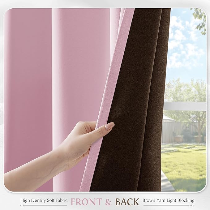 Beauoop Pink 100% Blackout Curtains 63 Inch Long 2 Panels