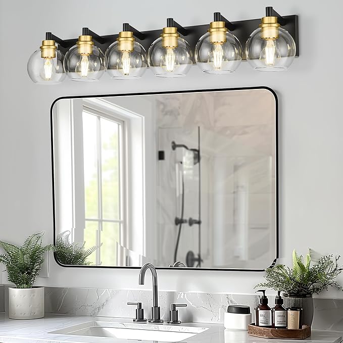 METWET Bathroom Light Fixtures, 6-Light Black and Gold Bathroom Vanity Light