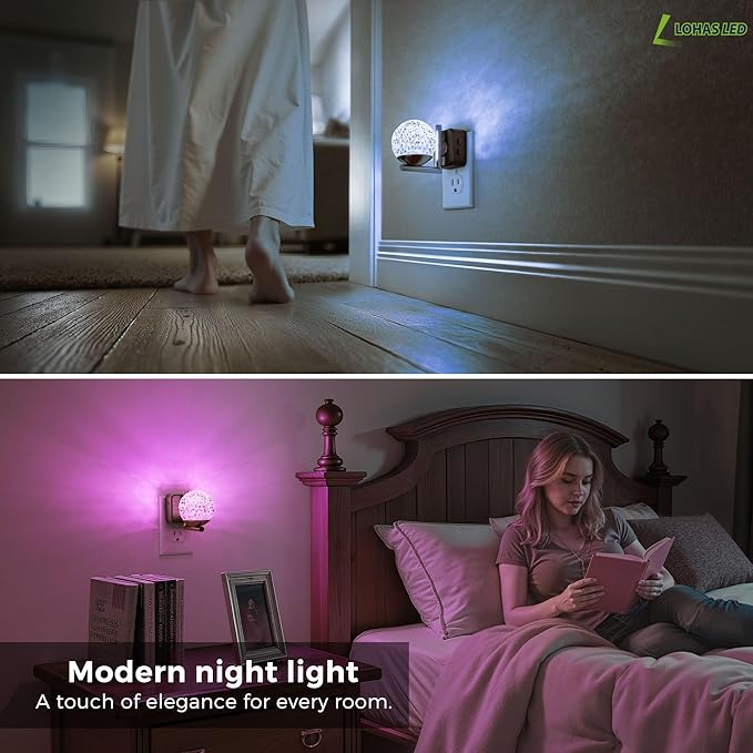 L LOHAS LED Night Lights Plug Into Wall 2 Pack, Dusk to Dawn Sensor, 10-Color