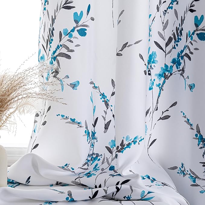 MYSKY HOME Bedroom Curtains 63 Inches Length 2 Panels Set Floral Curtains