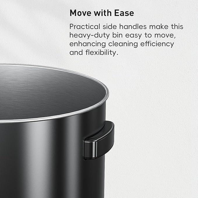 EKO Urban 24 Gallon Round Black Stainless Steel Open Top Waste Bin, Tall