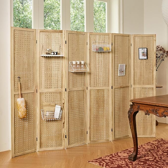 Pegboard Display, 5.6Ft Portable Freestanding Wall Organizer Wooden Room