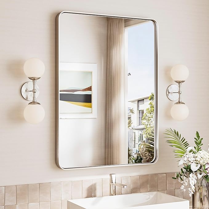 TokeShimi 24x32 Brushed Nickel Bathroom Mirror, Vanity Mirror