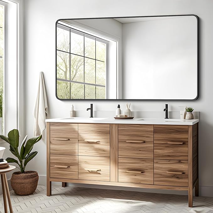 30 x 50 Inch Bathroom Mirror, Matte Black Wall Mirror