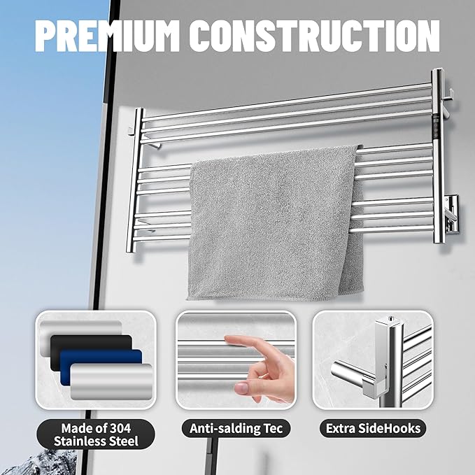 K&KALONZO Towel Warmer for Bathroom, Wall-Mounted 9-Bar Heated Towel Rack