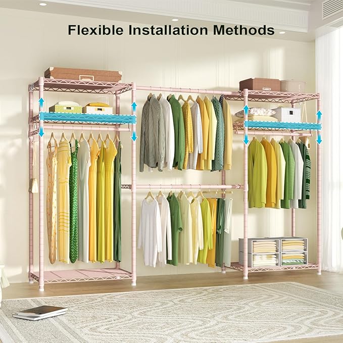 Ulif E1 Heavy Duty Closet Garment Rack, 6 Tiers Adjustable Metal Freestanding