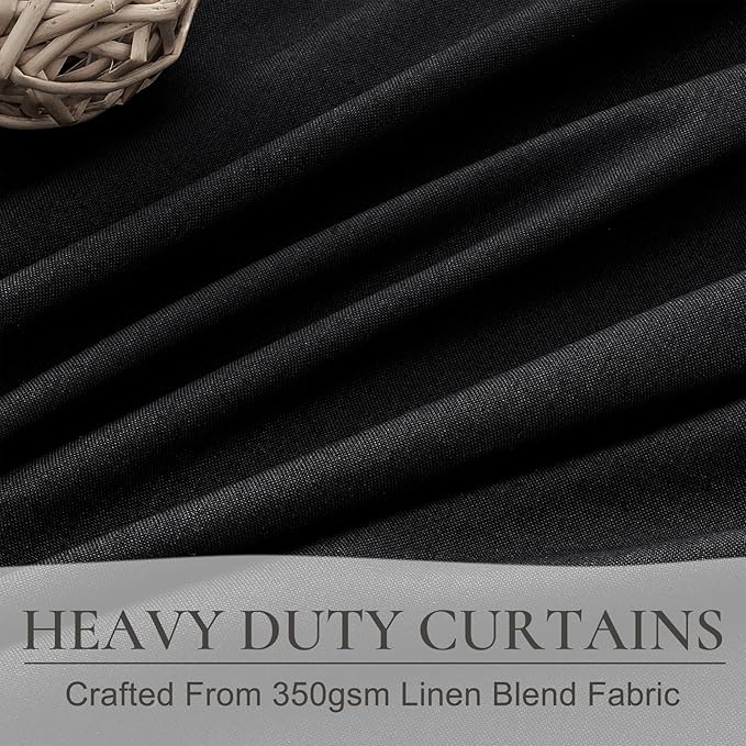 Black Curtains for Bedroom 90 Inch Long 2 Panels Set