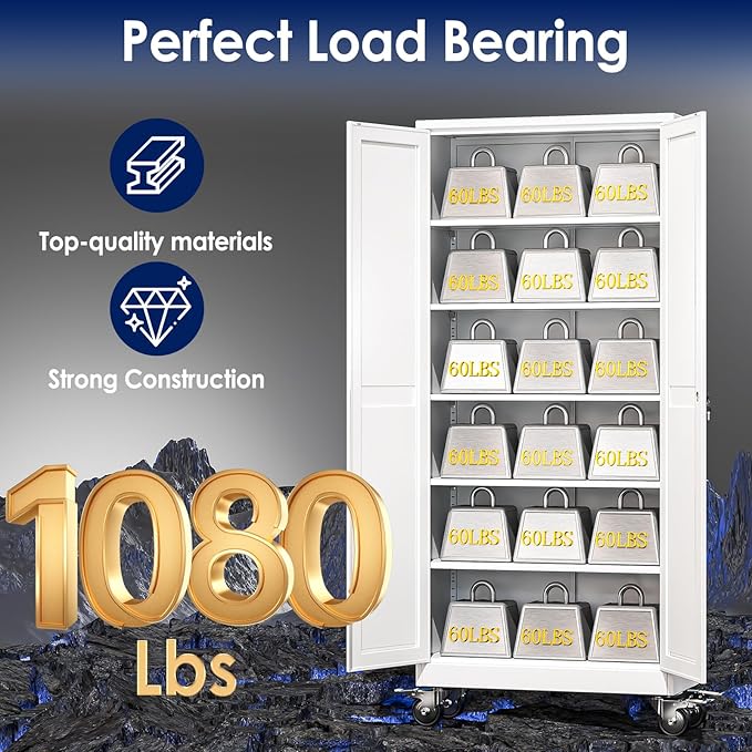 75" H Metal Garage Storage Cabinet, Rolling Tool Cabinet