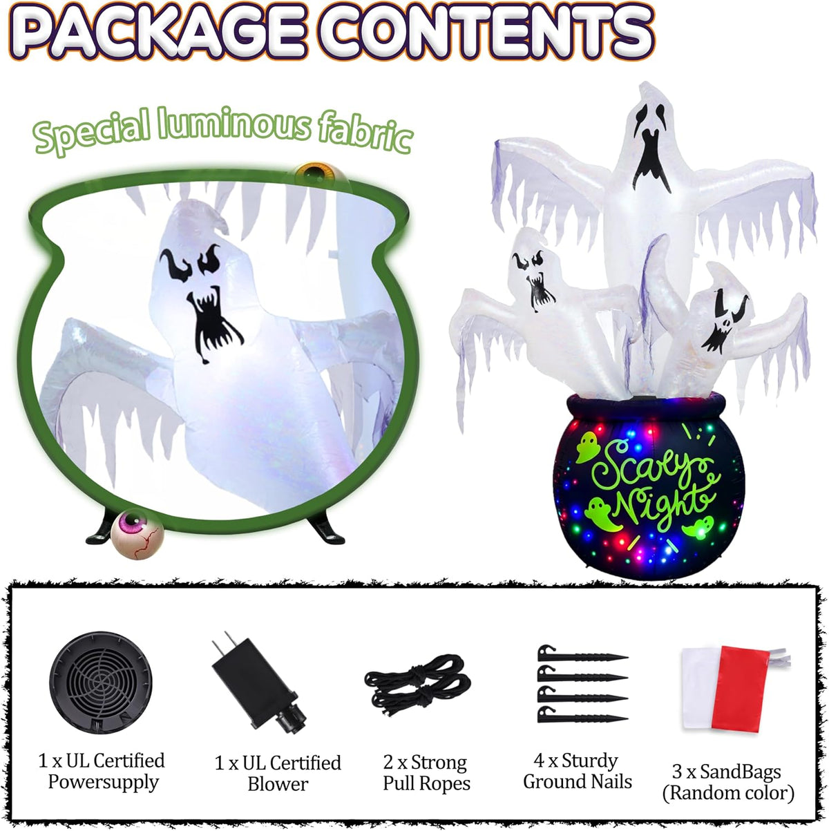 8FT Halloween Inflatables Outdoor Decorations Scary Large Ghost Decor