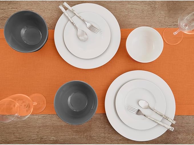 Solino Home Linen Pumpkin Table Runner 120 Inches Long - 100% Pure Linen Hemstitch 14 x 120 Inch Table Runner for Dining, Fall, Autumn, Halloween, Thanksgiving, Holiday - Classic Hemstitch