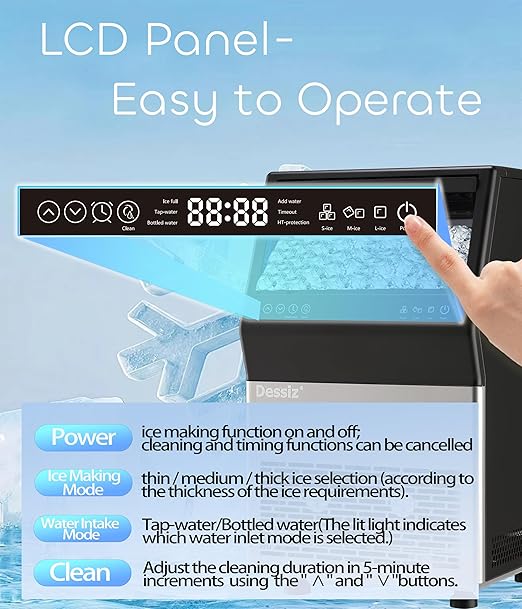Commercial Ice Maker Machine, 100lbs/24H and 45pcs Stainless Steel Freestanding