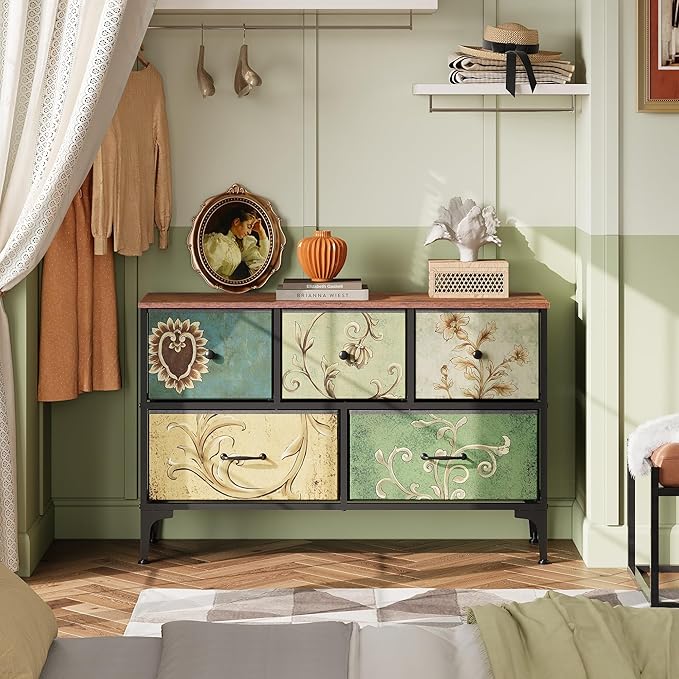 WLIVE Dresser for Bedroom with 5 Drawers, Wide Chest of Drawers, Fabric Dresser