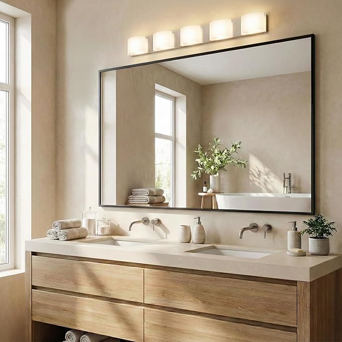 48''x30'' Black Bathroom Mirror, Large Metal Framed Vanity Mirror