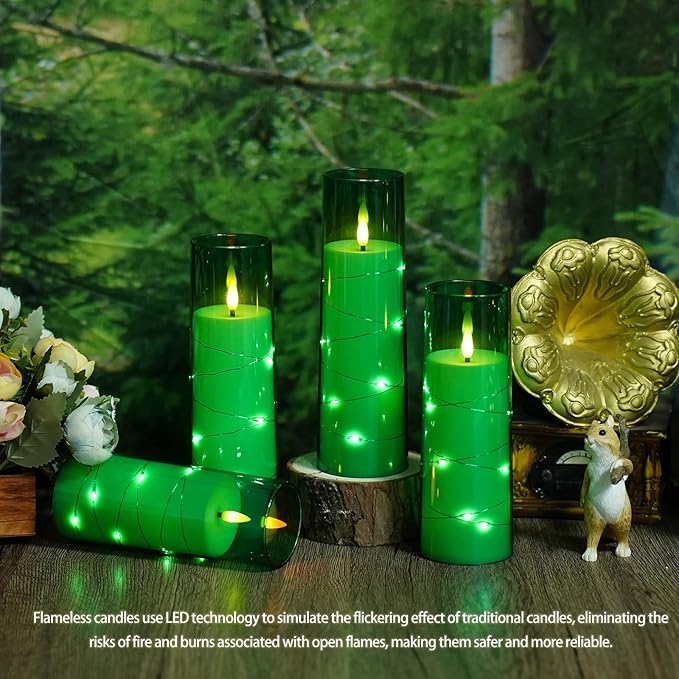 Flameless Candles with Embedded Star String, Battery Operated LED Pillar (Set of 7)