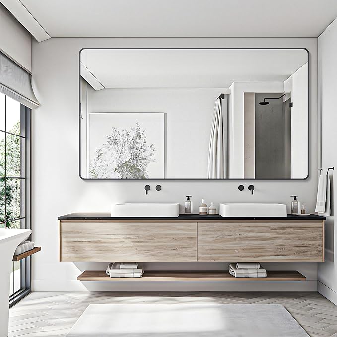 30" x 55"Bathroom Mirror, Matte Black Wall Mirror