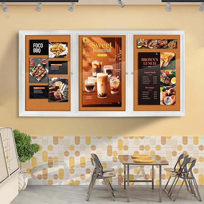Lockable Outdoor Enclosed Bulletin Board, Weatherproof Cork Noticeboard