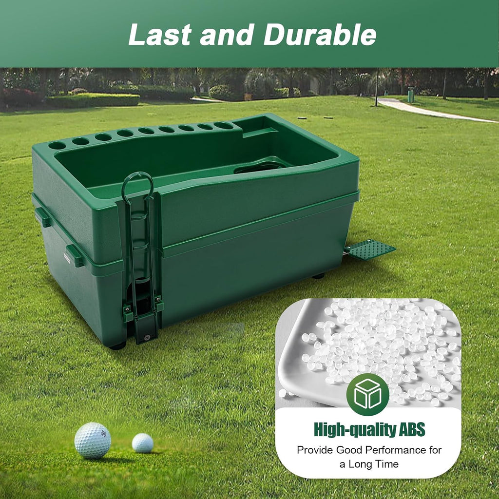 Automatic Golf Ball Dispenser with Tee Up Machine, No More Bending Over, 100 Ball Capacity Auto Tee Up for Indoor Golf Simulator, Backyard Net & Driving Range, 9 Club Slots & Phone Holder (Green)