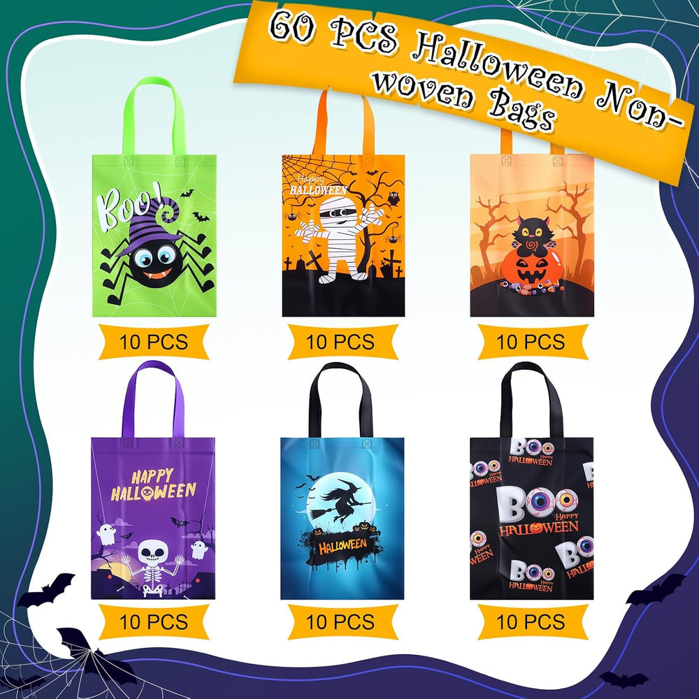 Sweetude 60 Pcs Halloween Tote Bags Bulk with Handles, Reusable