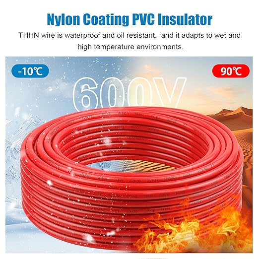 THHN Wire 10 Gauge 100 FT OFC Electrical Wire, 10 AWG Solid Copper Wire Rated