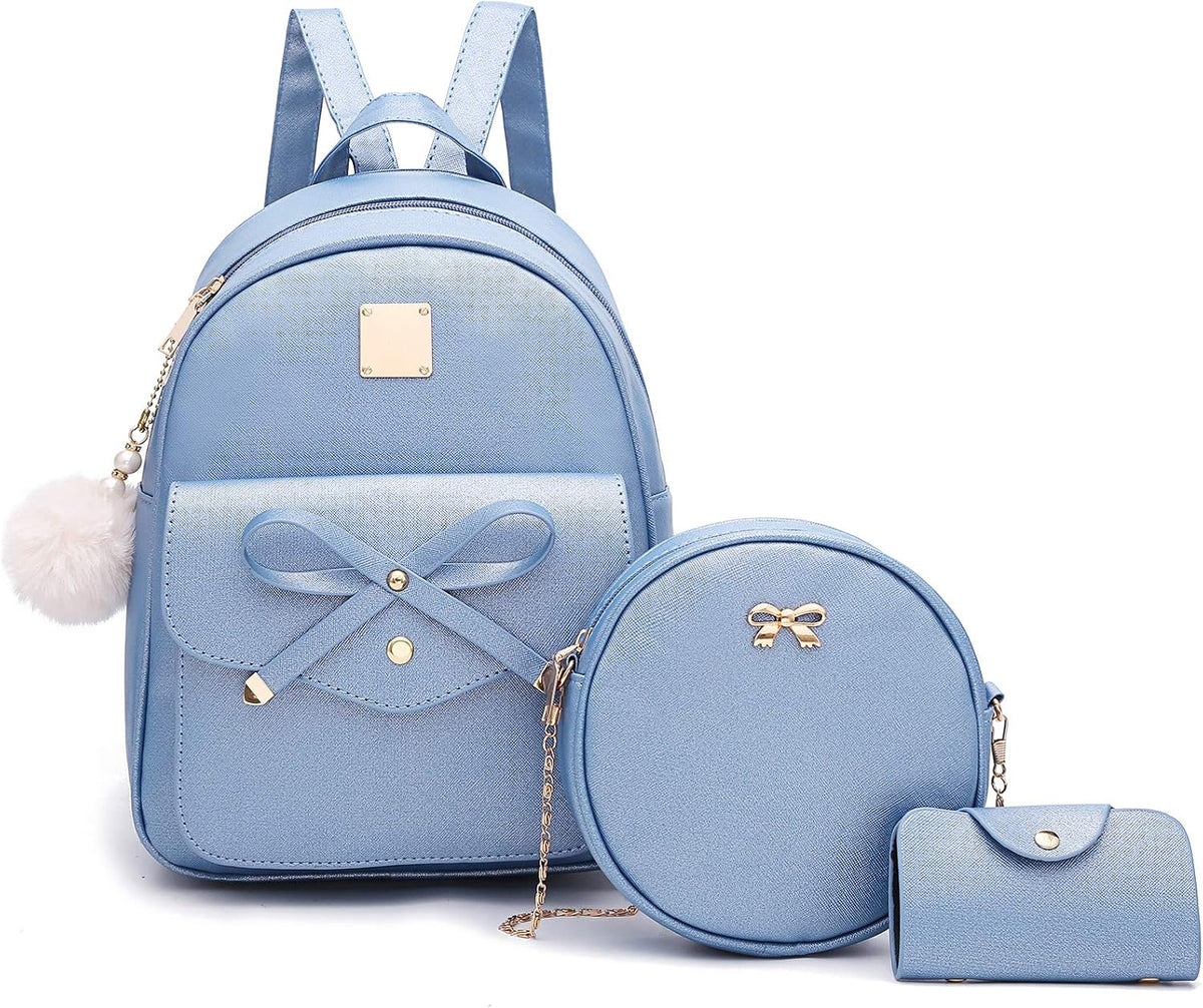 I IHAYNER Girls Bowknot 3-Pieces Fahsion Leather Backpack Backpack Purse for Women Rucksack for Ladies Shoulder Bag