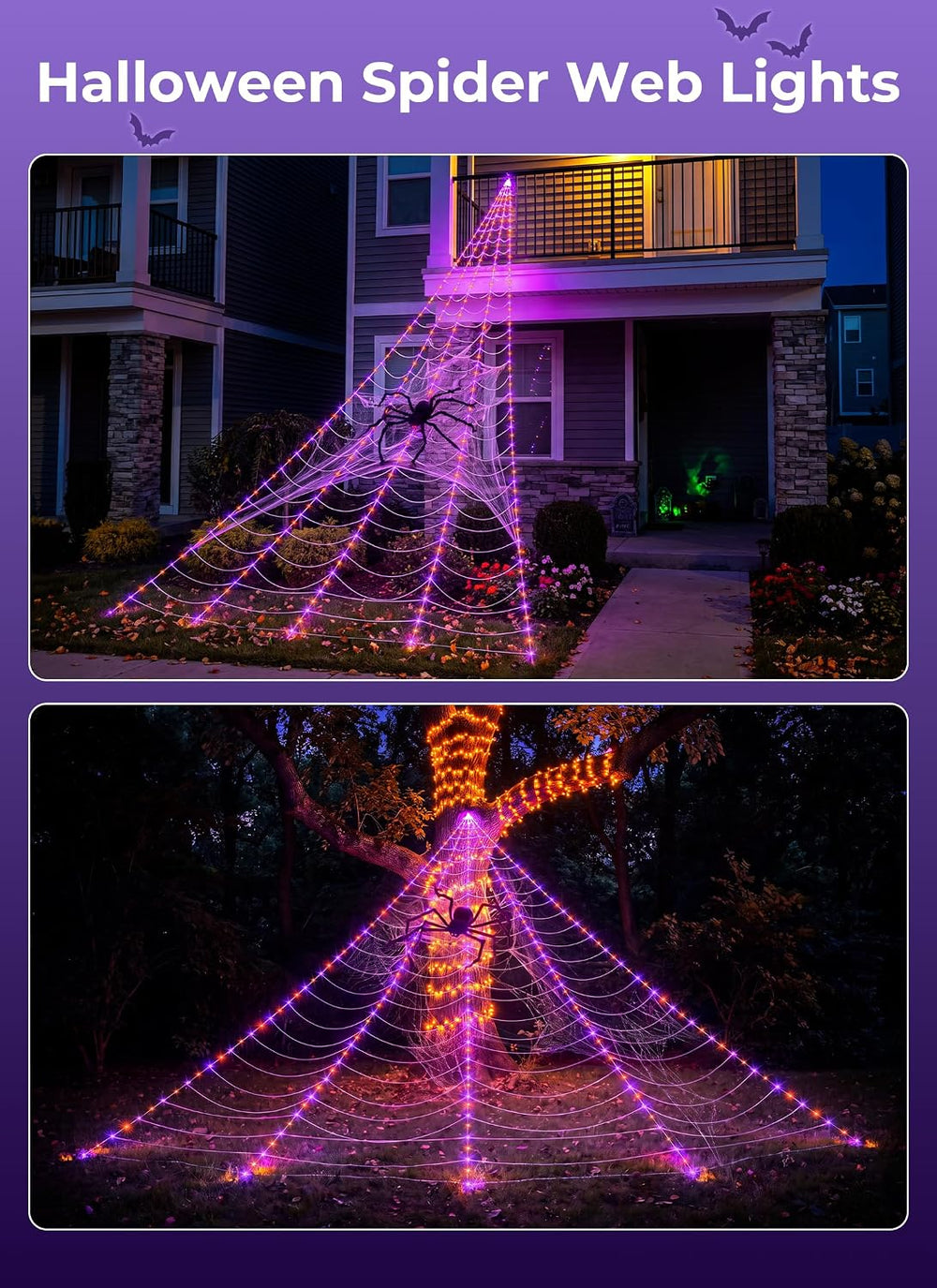 Brightown Halloween Decorations Outdoor, 255-LED Giant Spider Web Lights