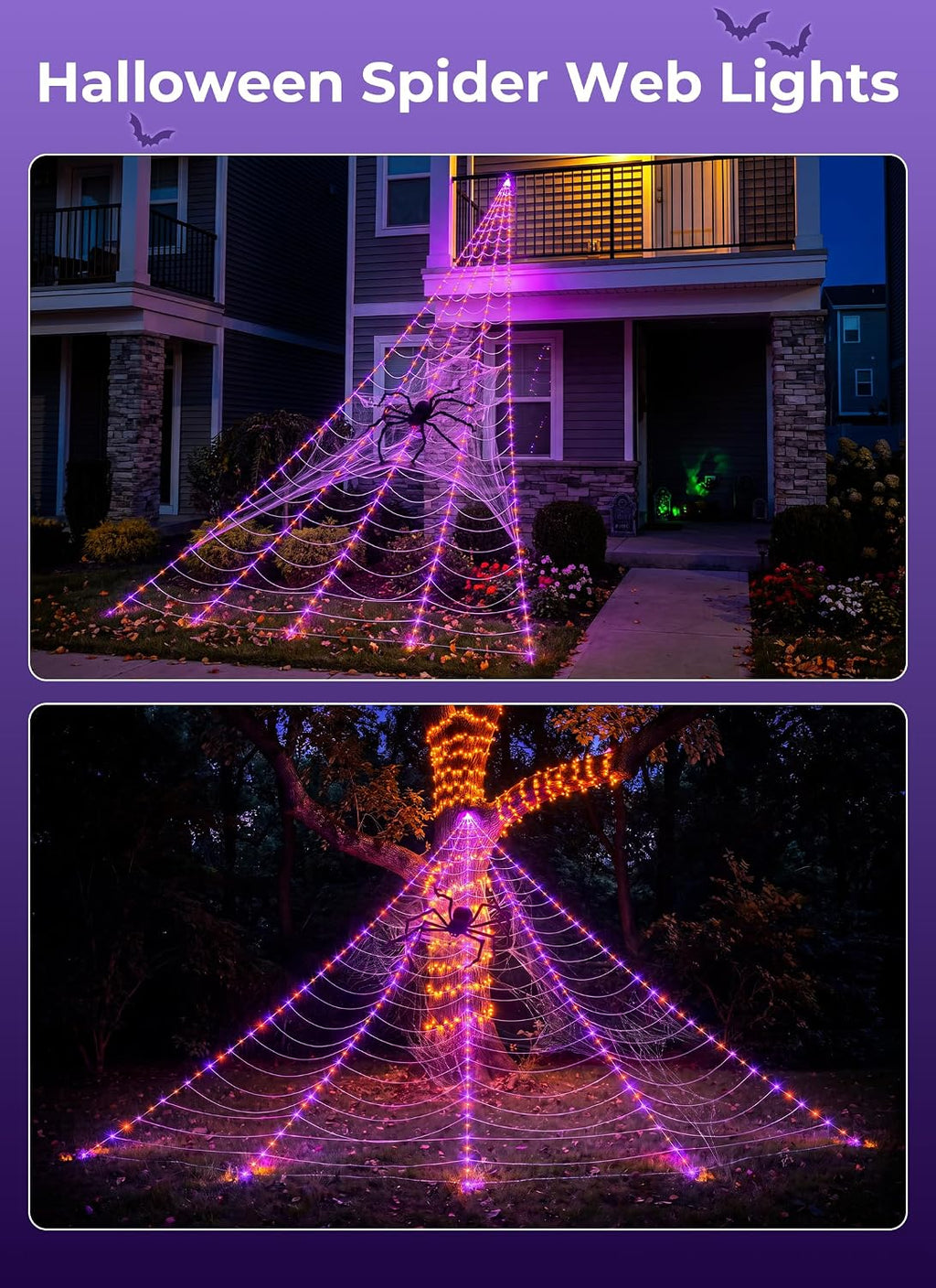 Brightown Halloween Decorations Outdoor, 255-LED Giant Spider Web Lights