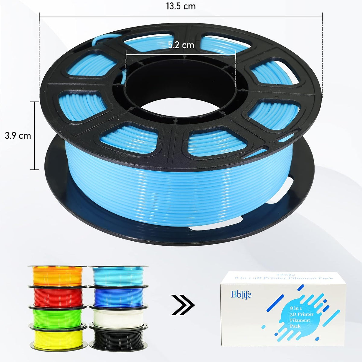 1.75mm 8 spools popular colors 3d printer pla, side view