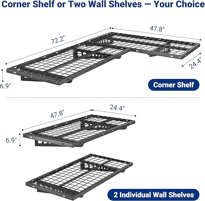 FLEXIMOUNTS 2 Pack 2x4ft Corner Wall Shelving Garage Storage Rack, 24x48 inch