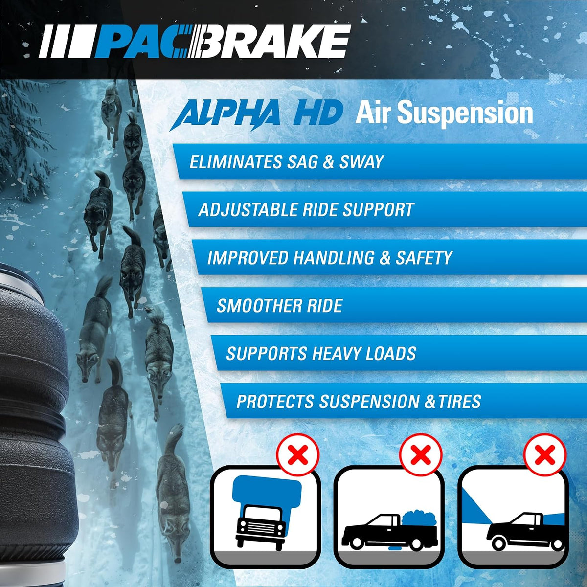 pacbrake hp10002 alpha hd rear air suspension kit showing dimensions