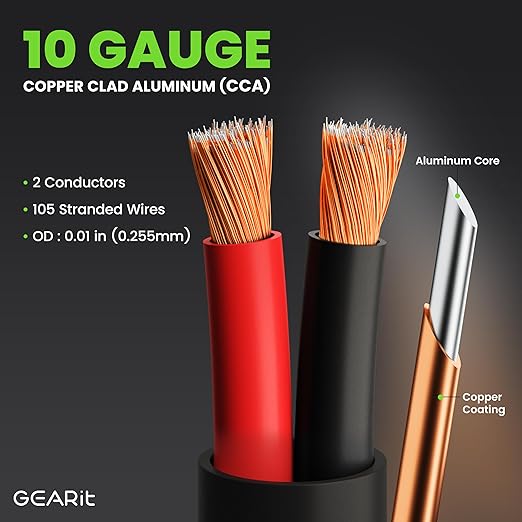 GEARit Outdoor Speaker Wire CL3 Rated, 10 Gauge Speaker Wire, Speaker Cable 100