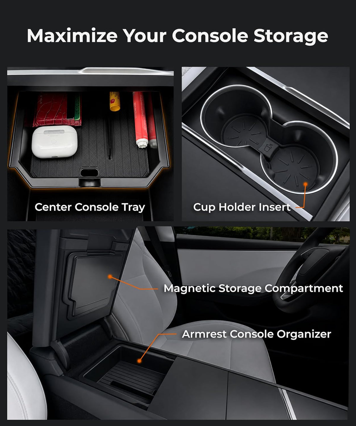 Center Console Organizer Set for Tesla Model Y Juniper & 3 Highland