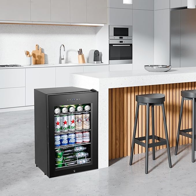 Beverage Refrigerator Cooler, 17 Inch 120 Cans Freestanding Mini Fridge