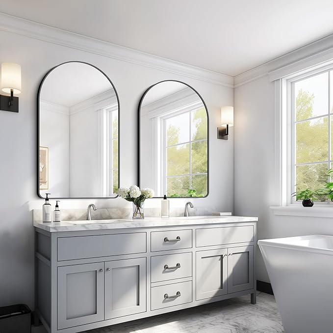 GLASHOM Arched Bathroom Mirror, Wall Mounted Mirror, Living Room, Vertically