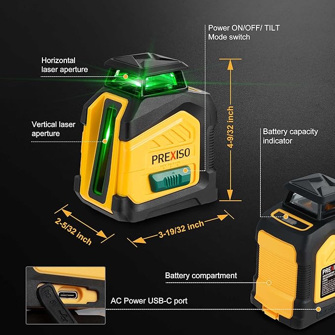 PREXISO 360° Laser Level with Tripod, 100Ft Dual Power Self Leveling Cross Line