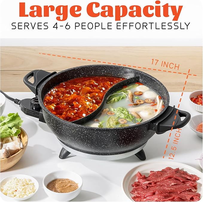 TWIN™ Electric Hot Pot with Divider | EvenHeat Cast Aluminum Non-Stick Pot
