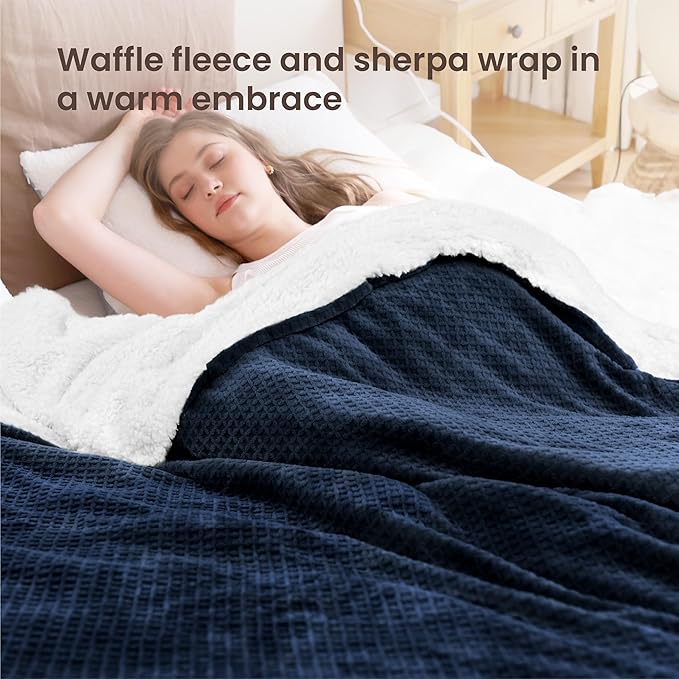 Heated Blanket Electric Blanket Full Waffle, 72x84 Inches Sherpa Fleece Fast