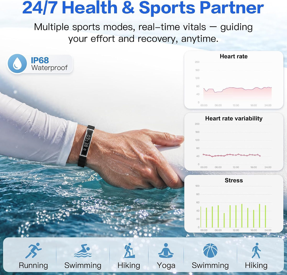 smart bracelet for women & men, health activity, close-up detail