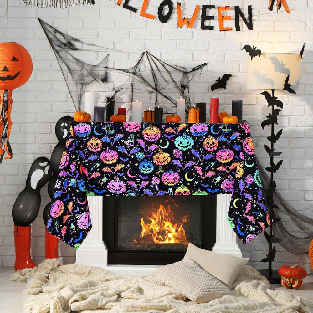 ASPMIZ Halloween Tablecloth Rectangle Table, Waterproof Blacklight Spooky Pum...
