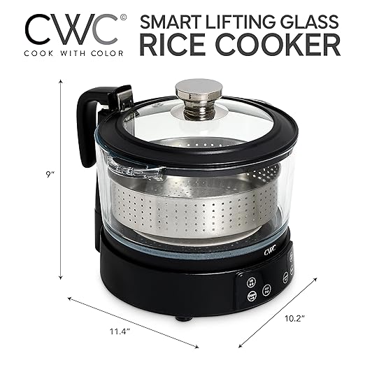 COOK WITH COLOR 3L Glass Mini Low Carb Rice Cooker – Holds 2 Cups Raw/Makes 6