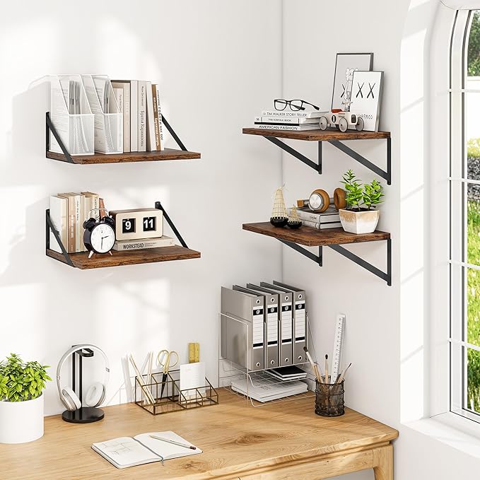 Heimlove 12 Inch Deep Floating Shelves (Set of 4)